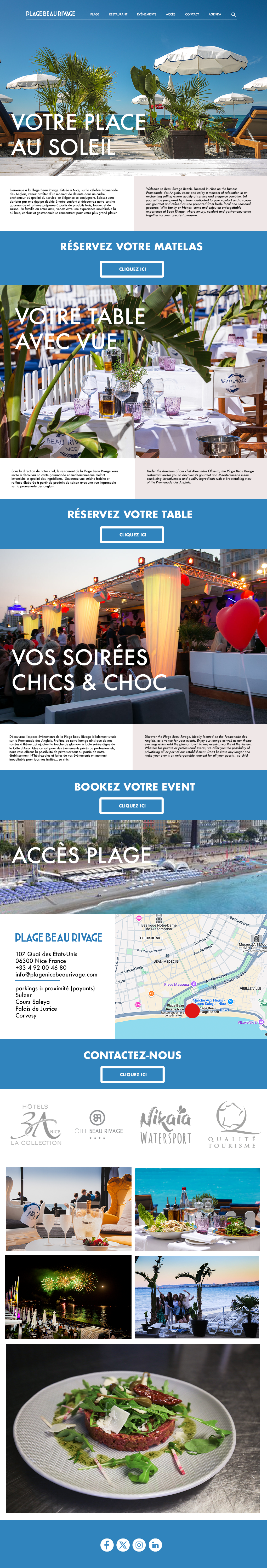 Maquette complète du site Plage Beau Rivage — de haut en bas