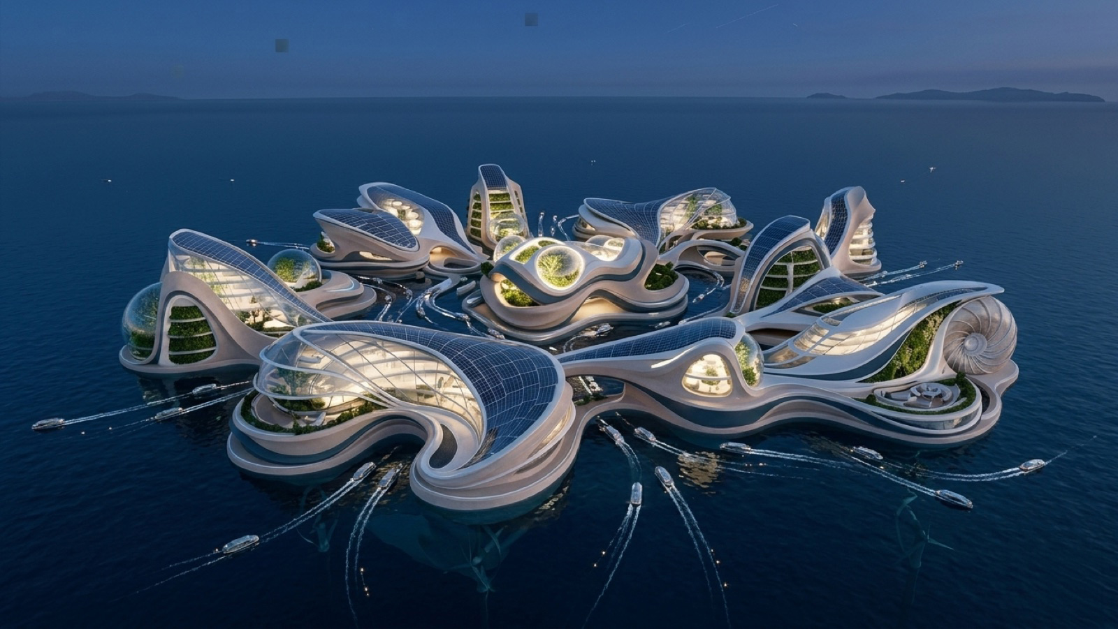 Solaris — vue aérienne de l'éco-quartier flottant